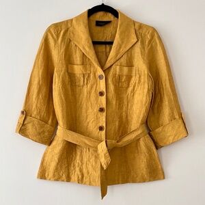 Classiques Entier Golden Yellow Linen Blend Belted Shirt Jacket